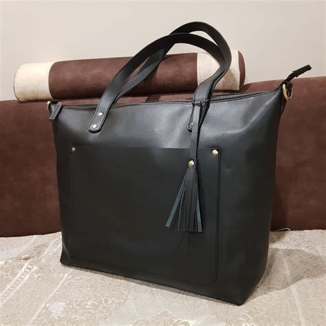 Black Large Leather Tote Bag With Buckles 